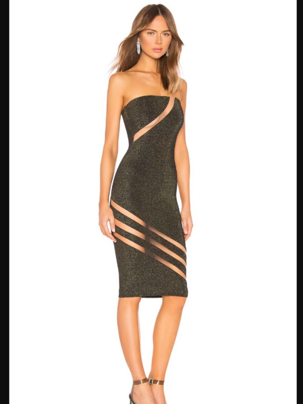 NWT Michael Costello Darla Gold & Black Strapless Dress in XXS